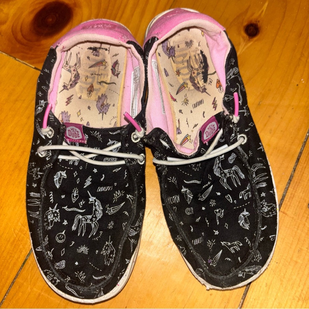Hey Dude Youth 3 Wendy Unicorn Slip On Shoes Black Pink Girls Lightweight